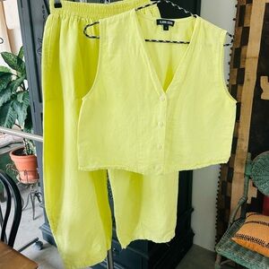 Ilana Kohn Neon Yellow Linen Tank and Elastic Balloon Pants Set Size Small